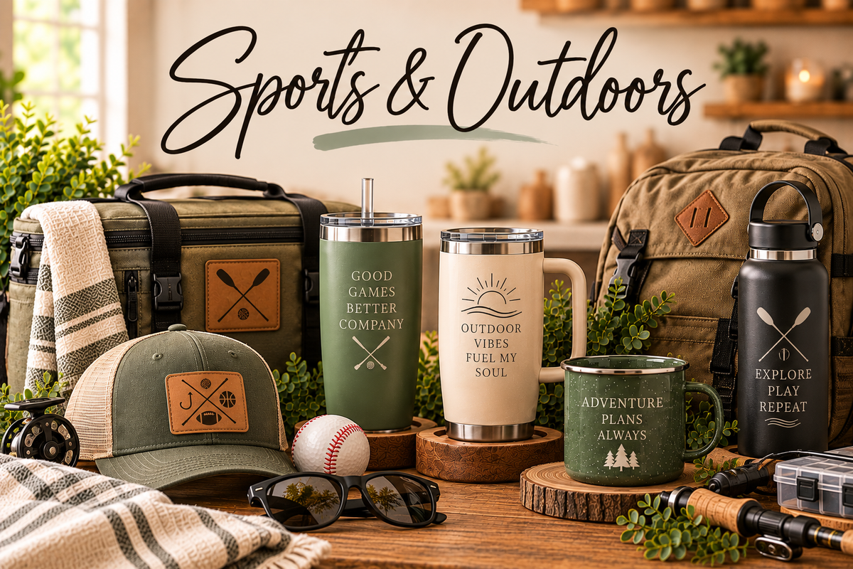 Sports and Outdoors collection featuring custom sports, travel and outdoor gear
